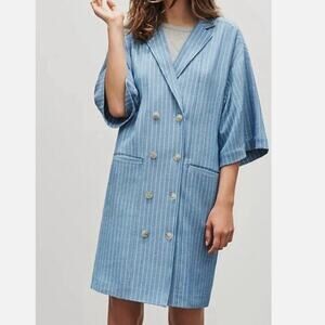 Anthropologie Maeve Blue Striped Long Blazer Jacket S